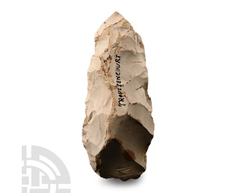 Neolithic Period, circa 3000-2000 B.C.. With narrow rounded butt and broad edge; old collector's legend 'TROUSSENCOURT' to on