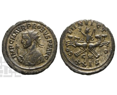 AD 276-282.. IMP C M AVR PROBVS P F AVG, radiate and mantled bust to left, holding eagle-tipped sceptre / SOLI INVICTO, Sol s