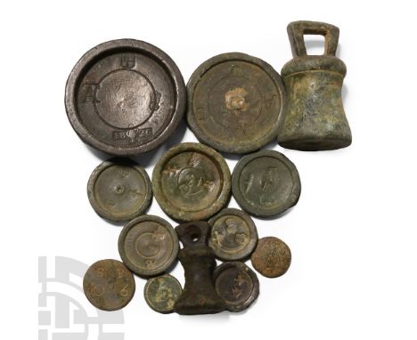 17th-20th century A.D.. Including stamped trade weights with denomination (and date '1826' on one); discoid token types; bell