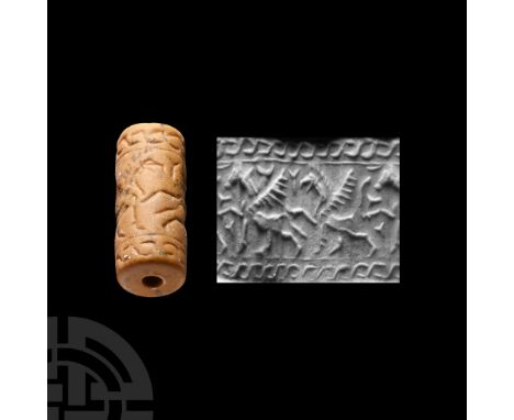 2nd-1st millennium B.C.. With incised frieze of birds and animals in a landscape, guilloche borders above and below. Cf. Teis