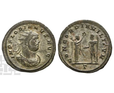 AD 276.. IMP FLORIANVS AVG, radiate, draped and cuirassed bust to right / CONCORDIA MILITVM, Victory standing to right, prese