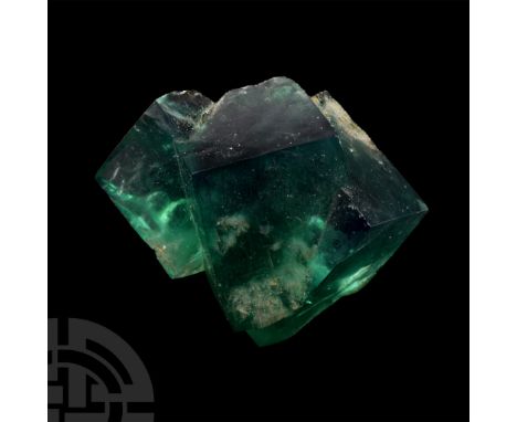 Displaying large green twinned crystals, collection number 573; purchased from Gregory, Bottley &amp; Lloyd for £45.00 in 198