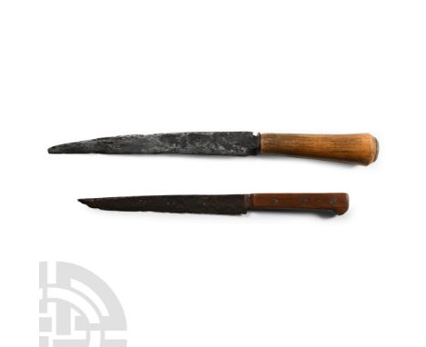 15th-16th century A.D.. Comprising a single-edged scale-tang knife with two fixing rivets, and a substantial triangular-secti