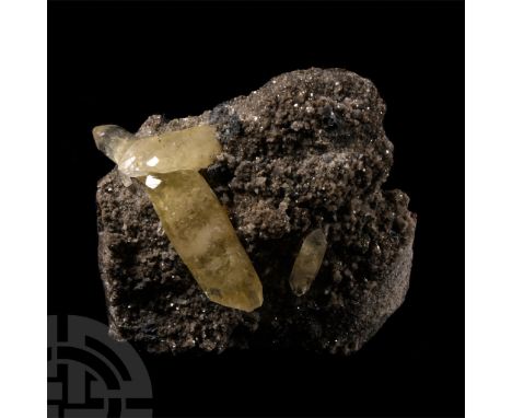 With creamy yellowish white, ash and blue grey crystals, collection number 107.  422 grams, 90 mm (3 1/2 in.). Acquired on th