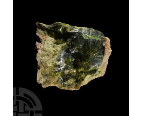 Displaying apple-green and silver-green colours and characteristic fibrous, radiating structure, collection number 240, with 