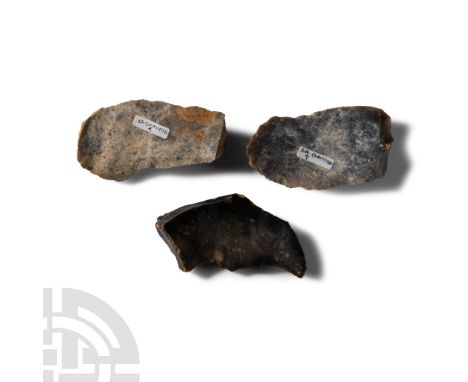 Upper Palaeolithic Period, circa 28,000-22,000 years B.P.. Two with applied collector's label 'La Gravette' and identifier 'R