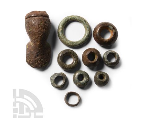 2nd century B.C.-1st century A.D.. Including a bronze finial with lobed disc panel, ring with biconvex profile and other item