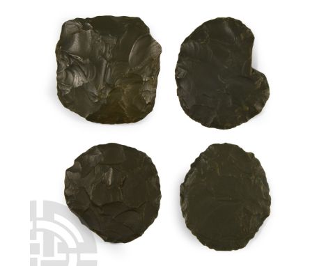 Neolithic Period, circa 4th-3rd millennium B.C.. Each with carefully knapped cutting; three discoid and one lozengiform.  107