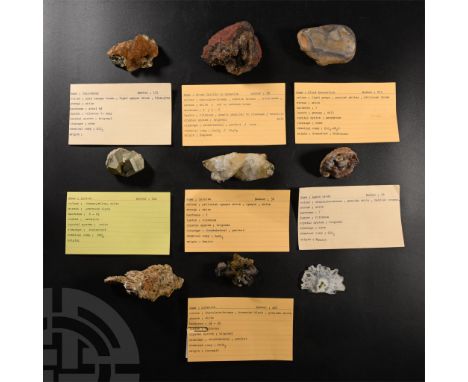 Comprising: brown chalcedony, collection number 131; calcite from Mexico, collection number 38; siderite from Cornwall, colle