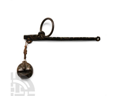 1st century B.C.-1st century A.D.. Comprising a round-section arm with pierced lug finial, notches to the upper face, suspens