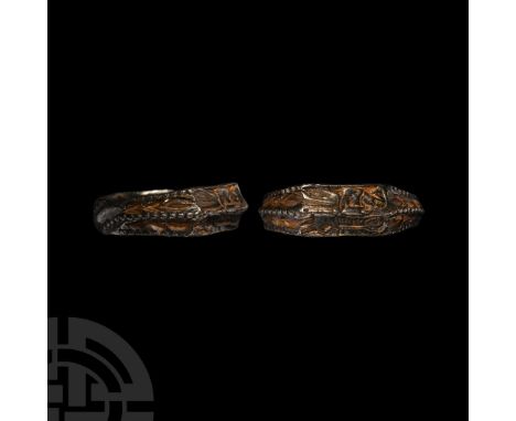 15th century A.D.. The lower shank with twisted ropework detailing and beaded bands, the shoulders with raised median beaded 