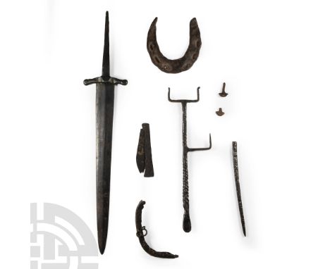 11th-20th century A.D.. Comprising: a rare 10th-12h century Anglo-Norman horseshoe; a 15th century iron folded knife; a fragm