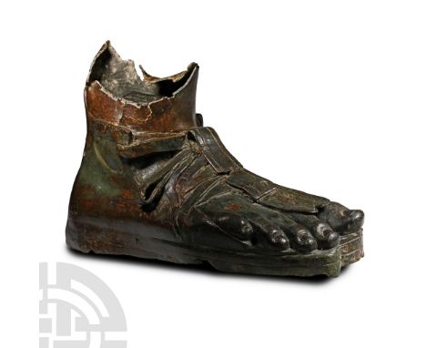 2nd-3rd century A.D.. Modelled in the round and originally part of a monumental statue, the naturalistic right foot encased i
