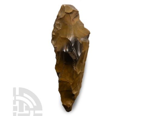 Mesolithic Period, circa 12th-7th millennium B.C.. Narrow flaked pick with narrow tapering point and square-section body; wit