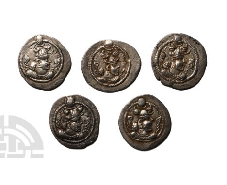 5th century AD.. Five silver Drachms of the Sassanian kingdom.  20.99gr total (). Acquired on the UK market before 2000; Prop