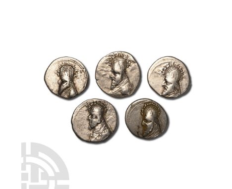 1st century BC.. Five silver Drachms of the Parthian dynasty.  20.90gr total (). Acquired on the UK market before 2000; Prope