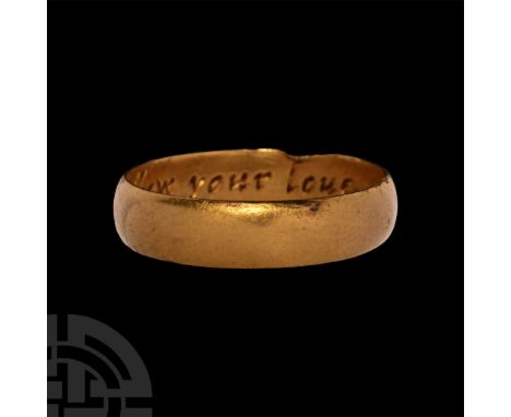 17th century A.D.. With rounded outer face; legend to the inner face in italic script 'Let your life show your love' with 'lo