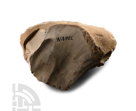 Neolithic Period, circa 3000-2000 B.C.. Broad scraper with cortex to one face, old inked legend 'WANEL' to flat area.  305 gr