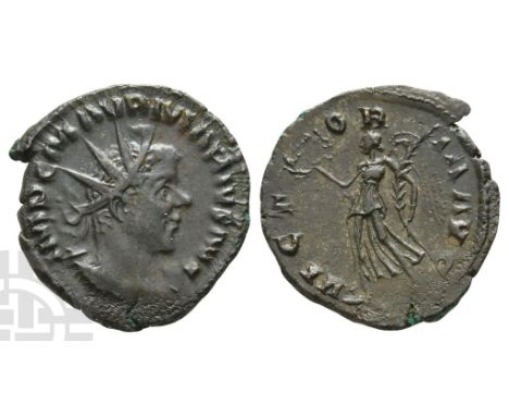 AD 269.. IMP C M AVR MARIVS AVG, radiate and cuirassed(?) bust to right / VICTORIA AVG, Victory advancing to left, holding wr