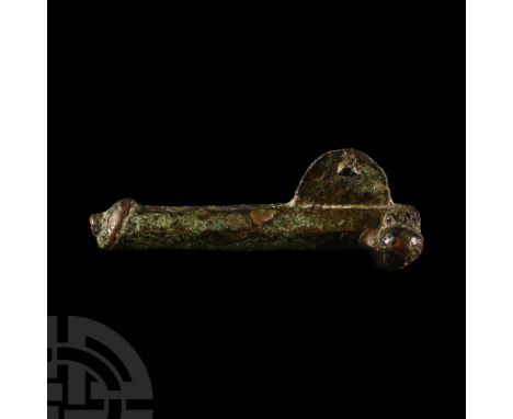 1st-4th century A.D.. Amuletic pendant of a phallus with lateral D-shaped wings. Cf. Boucher, S., Inventaire des Collections 
