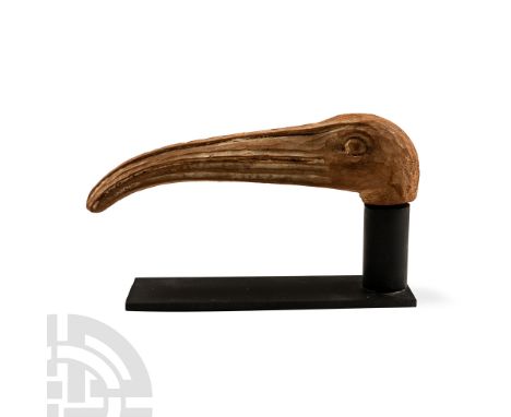 Late Period-Ptolemaic Period, circa 664-30 B.C.. Naturalistically carved ibis head from a composite statuette, with carefully