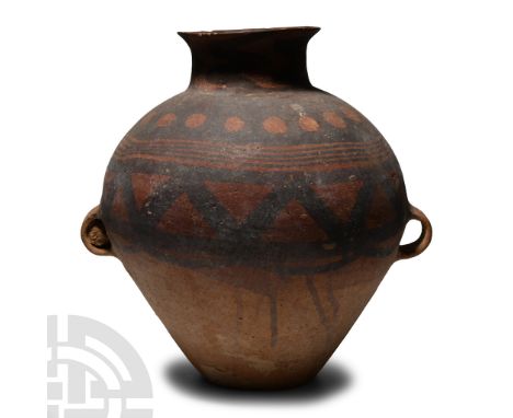 3rd-2nd millennium B.C.. With piriform body, waisted neck, everted rim and integral rectangular-section loop handles to the e