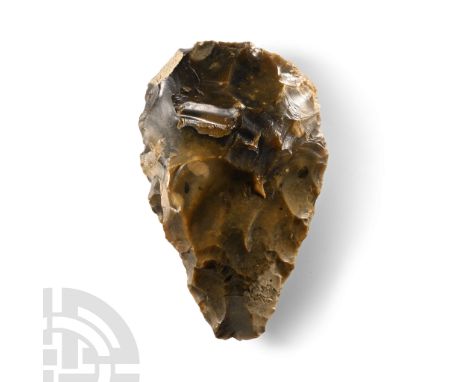 Lower Palaeolithic Period, 480,000-250,000 B.C.. Ovoid in profile and biconvex in section with narrow tip (absent) and broad 