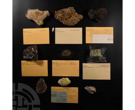 Comprising: muscovite, collection number 307; brown calcite from Brazil, collection number 56; asbestos from South Africa, co