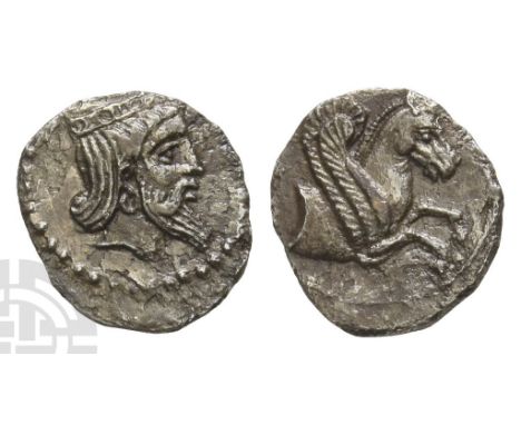 4th century BC.. Crowned and bearded head of Persian king to right / Forepart of Pegasus to right. Göktürk -; Troxell &amp; K