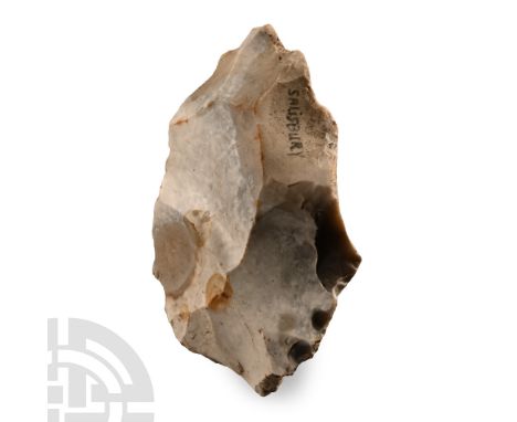 Lower Palaeolithic Period, circa 480,000-250,000 B.P.. Irregular worked flint with some cortex remaining, old inked legend 'S