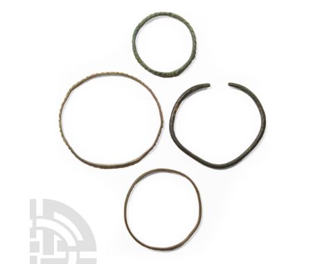 4th-17th century A.D.. Including a D-section hoop with ropework detailing, flat-section band with median gusset, penannular h