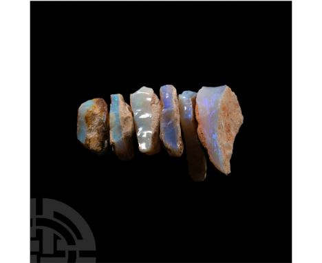Comprising six small specimens displaying blue and green colours, collection number 218.  6.01 grams total, 13-21 mm (1/2 - 7