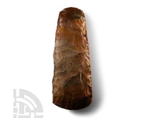 Early to Late Dolmen Period, circa 3700-3300 B.C.. Lentoid in profile and rectangular in plan with curved butt sharpened to a