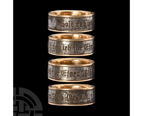 Germany, 1914 A.D.. Finger ring with gold core and median iron band inscribed 'Gold gab ich für Eisen 1914. Oe.S.K.'.  4.67 g