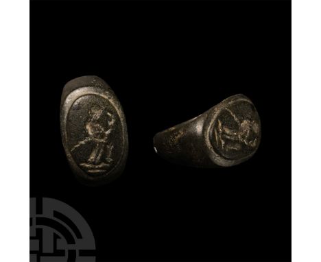 2nd-3rd century A.D.. With ellipsoid plaque, incuse image of a robed female in profile holding a cornucopia, possibly Fortuna