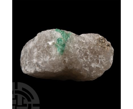 Displaying vivid green emerald inclusions in greyish white quartz, collection number 415, with an old Gregory, Bottley &amp; 