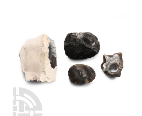Mesolithic-Neolithic Period, circa 8th-3rd millennium B.C.. Comprising: a Grimes Graves, Norfolk, flint blade core; a black f