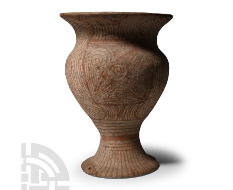 Middle Period, 900-300 B.C.. Red-on-buff chalice with everted rim, globular body and trumpet-shaped base; surface decorated w