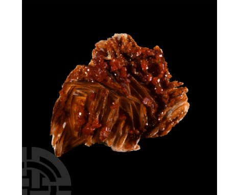 Displaying hexagonal vanadinite crystals on cockscomb type barite, collection number 567, with an old Gregory, Bottley &amp; 