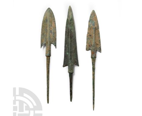 Circa 14th-10th century B.C.. Each with a sturdy square-section tang, narrow barbed head with midrib. See Khorasani, M.M., Ar