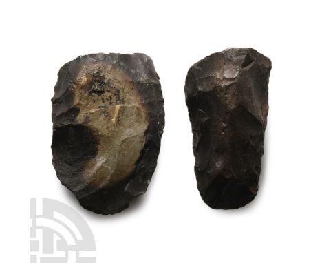Neolithic Period, circa 6th-4th millennium B.C.. Comprising: one with broad butt and squared cutting edge; one similar with r
