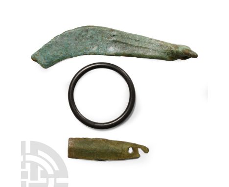 1st century B.C.. Including a sickle with swept cutting edge and other items.  124 grams total, 6.2-15.5 cm (2 1/2 ? 6 1/8 in