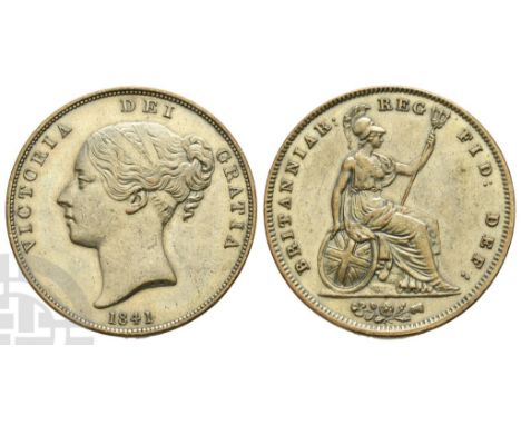 Dated 1841.. VICTORIA DEI GRATIA, young filleted head to left, date below / BRITANNIAR: REG FID: DEF :, Britannia seated to r