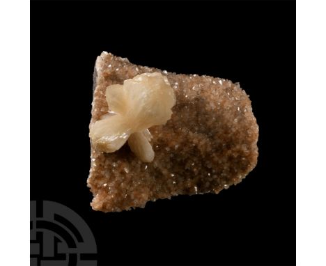 Comprising pink heulendite crystals with a flower-shaped formation of white stilbite crystals, collection number 369, with an