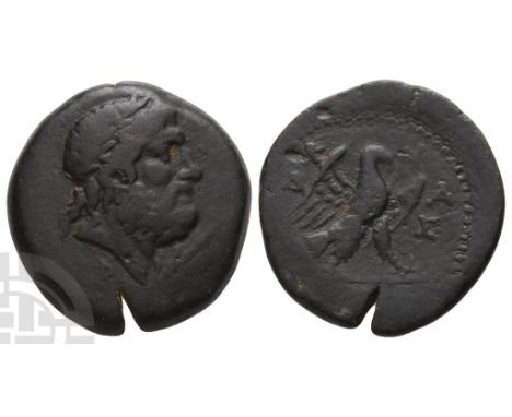 Circa 40-30 BC.. Laureate head of Zeus to right; B beneath neck, thunderbolt beneath chin / Eagle standing to right with open