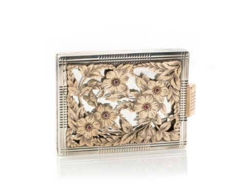 Boucheron Schminkdose mit SpiegelParis, um 1940, 950 Silber, punziert, Minervakopfmarke, dazu bezeichnet 'Boucheron-Paris', a