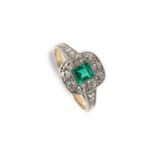 Art déco Diamant-Smaragdring