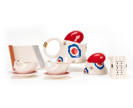 Villeroy &amp; Boch Designservice 'French Revolution'7-tlg., Villeroy &amp; Boch, Mettlach, 1989/90, Porzellan, weiß, farbig 