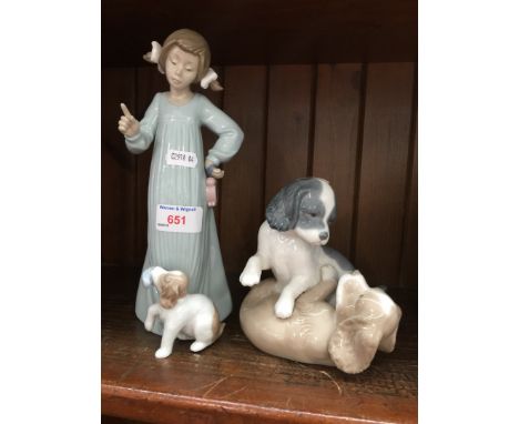 Nao Girl with dog figure and 2 dogs figure 