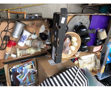 2 boxes of misc inc lava lamp and nuremberg pewter plate 